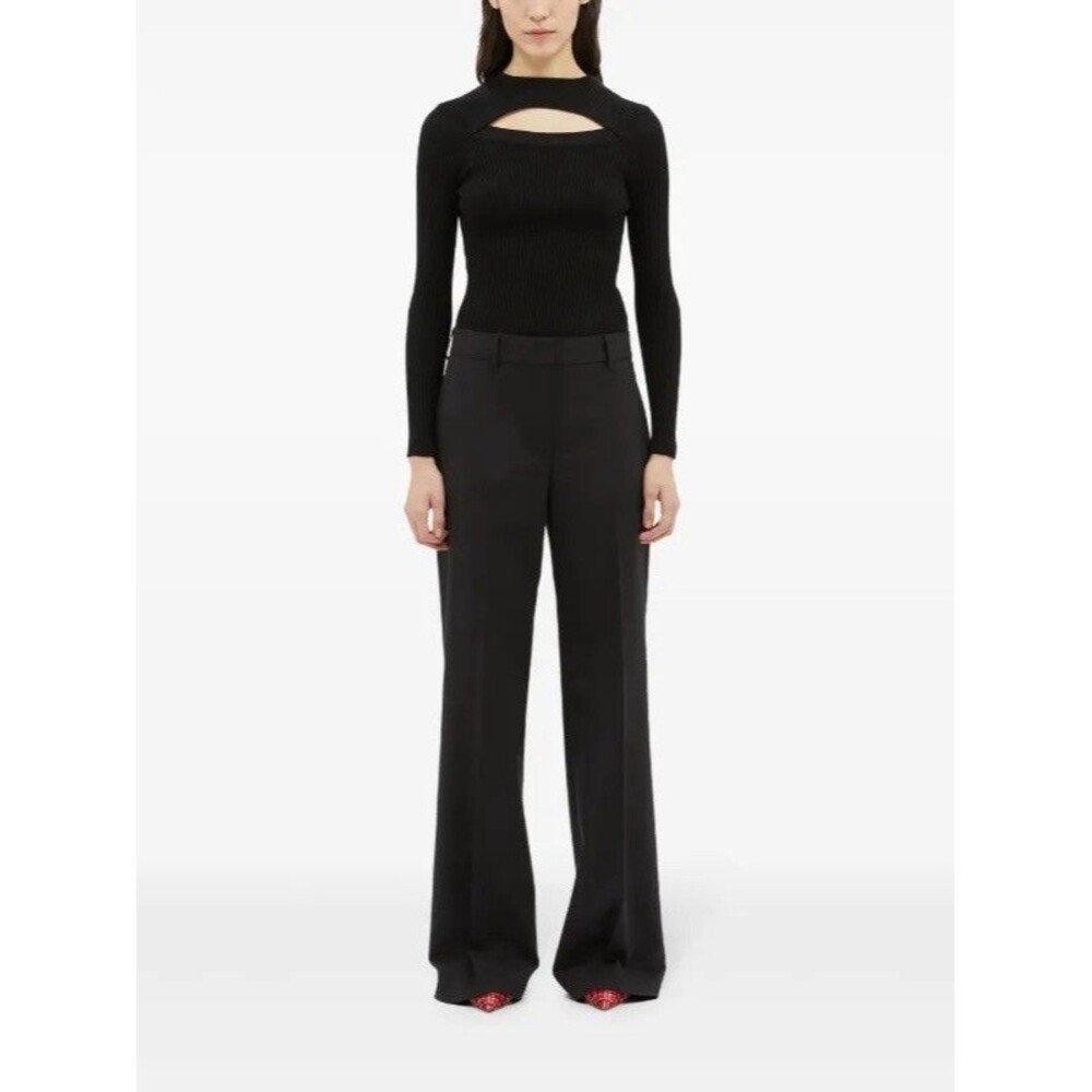 MSGM Wide Leg Long Trousers Women's IT 40 US 4 Black 96% Wool Pleated Front